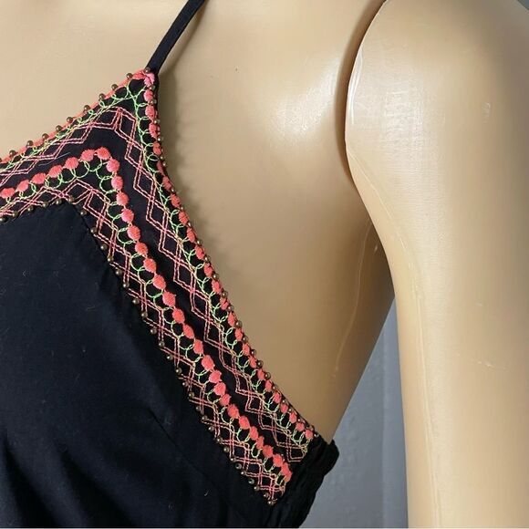 Dina Be Black V-neck Dress Spaghetti Straps Racerback Beaded Size Medium - Picture 3 of 14
